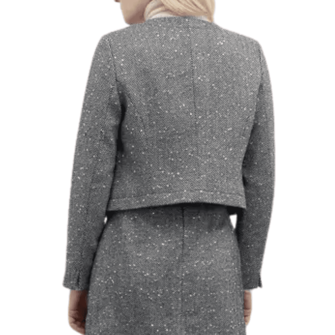 GOA GOA Goa Goa giacca in tweed di lana con paillettes modello Ridge colore nero con texture a spina di pesce e ganci invisibili da donna in Giacche Drestige - Casamassima, commercioVirtuoso.it