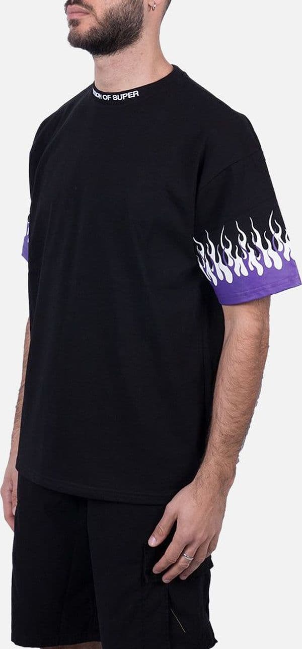 MEWA T-shirt nera con doppia fiamma viola e bianca da uomo in T-Shirt Drestige - Casamassima, commercioVirtuoso.it