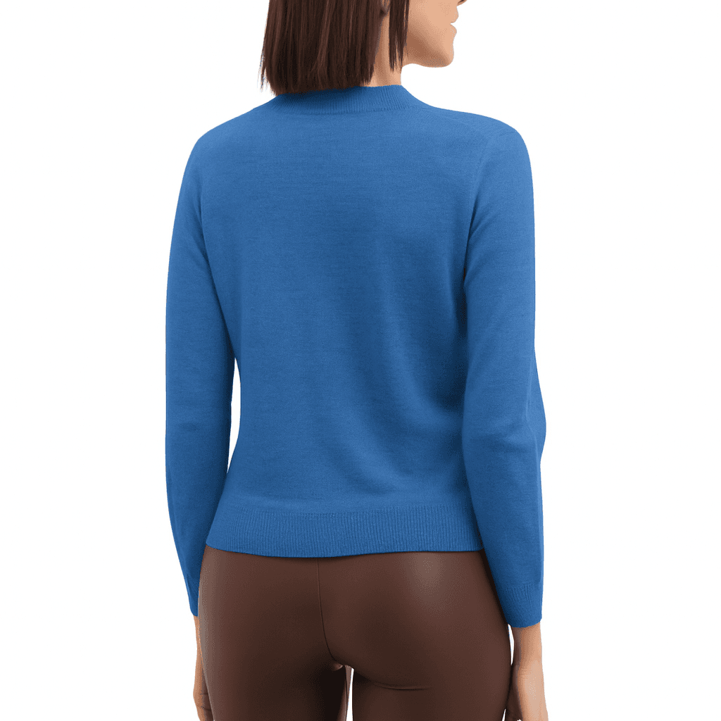 GOA GOA Goa Goa maglia girocollo blu denim ultrasoft 100% lana modello Dolores con maniche lunghe da donna in Maglioni Drestige - Casamassima, commercioVirtuoso.it