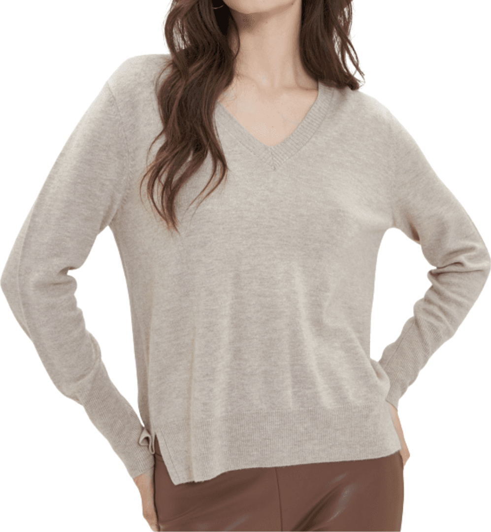 GOA GOA Goa Goa maglia scollo V ultrasoft 100% lana modello Nikita colore beige melange con laccetto laterale