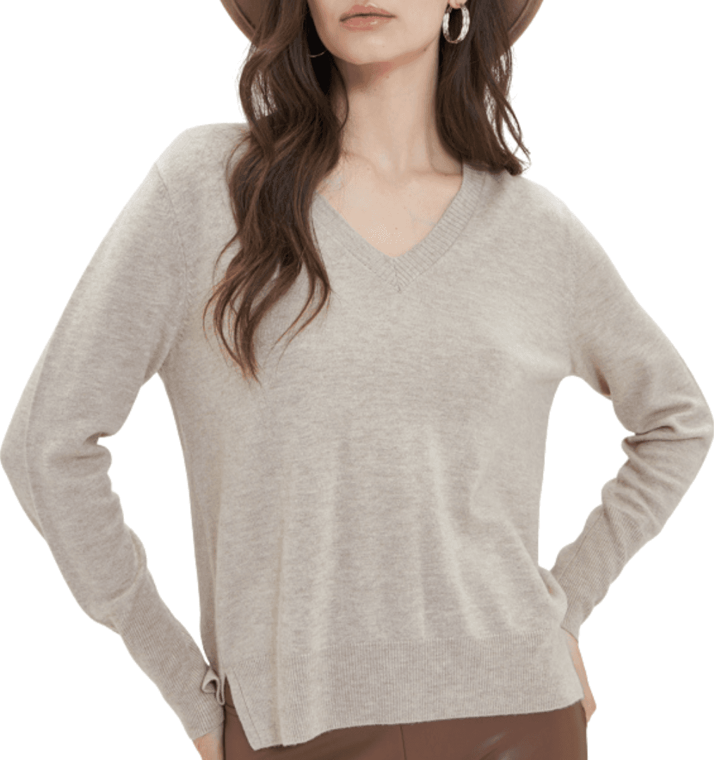 GOA GOA Goa Goa maglia scollo V ultrasoft 100% lana modello Nikita colore beige melange con laccetto laterale da donna in Maglioni Drestige - Casamassima, commercioVirtuoso.it