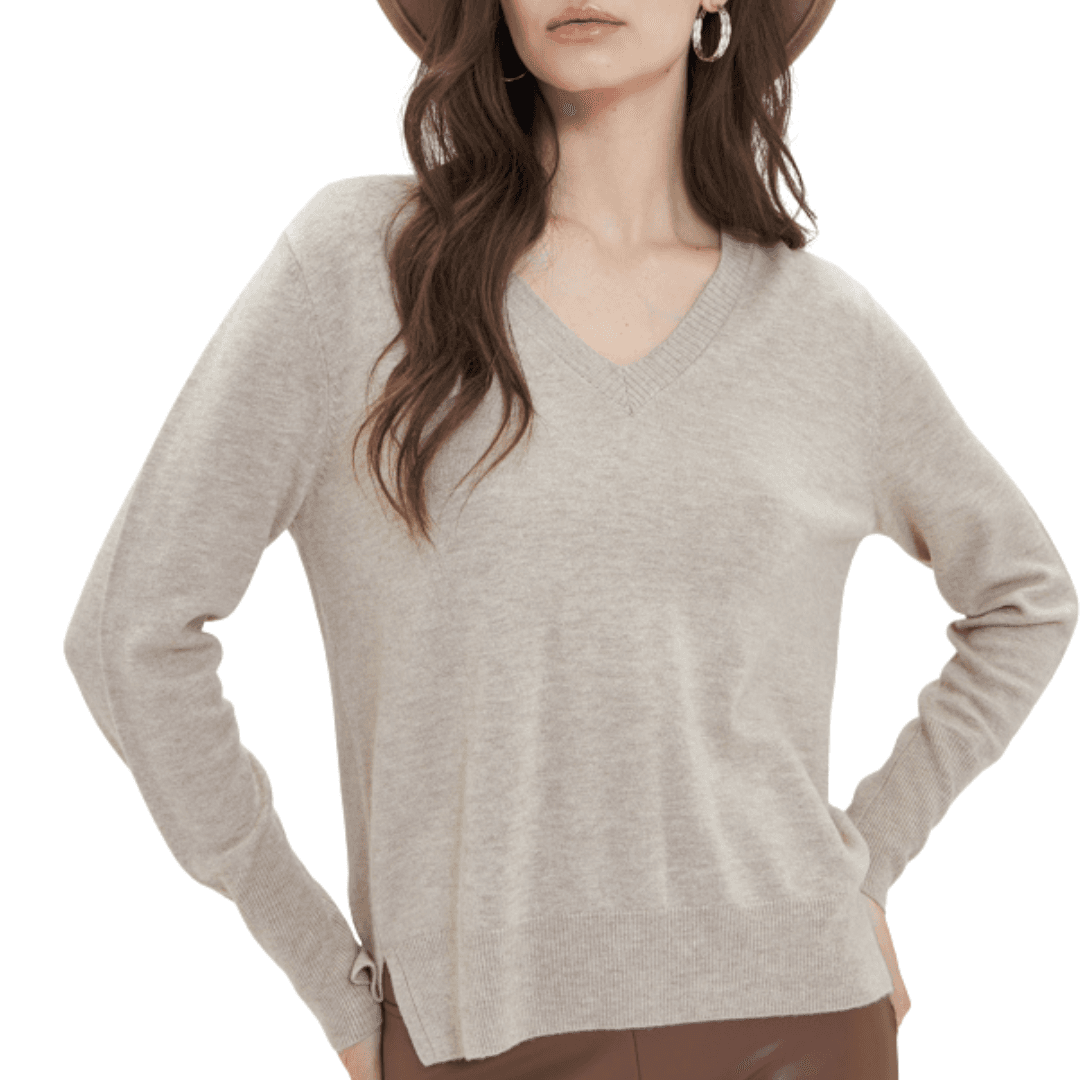 GOA GOA Goa Goa maglia scollo V ultrasoft 100% lana modello Nikita colore beige melange con laccetto laterale da donna in Maglioni Drestige - Casamassima, commercioVirtuoso.it