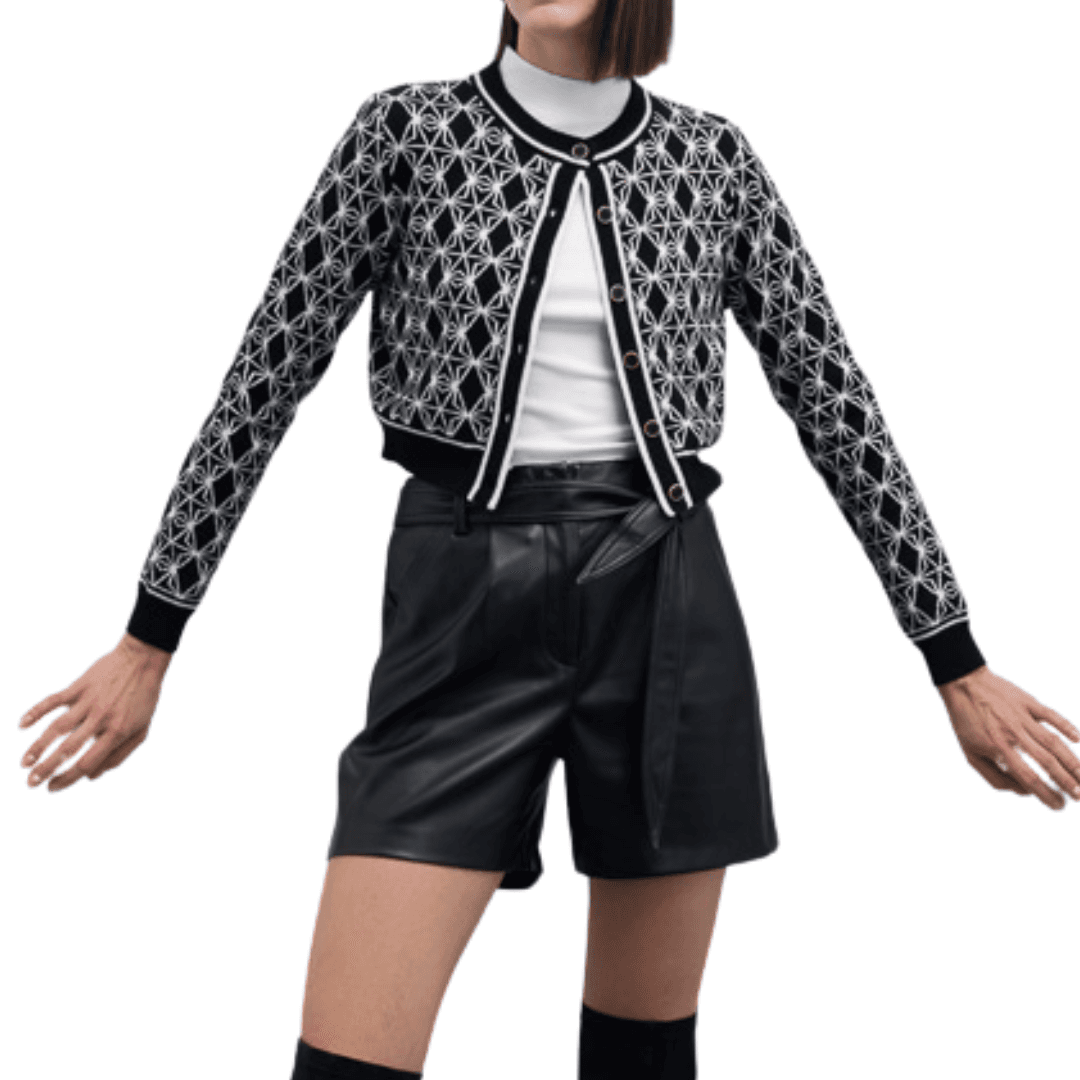 GOA GOA Goa Goa cardigan cropped jacquard motivo geometrico modello Chester con girocollo a contrasto e bottoni decorativi da donna in Cardigan Drestige - Casamassima, commercioVirtuoso.it