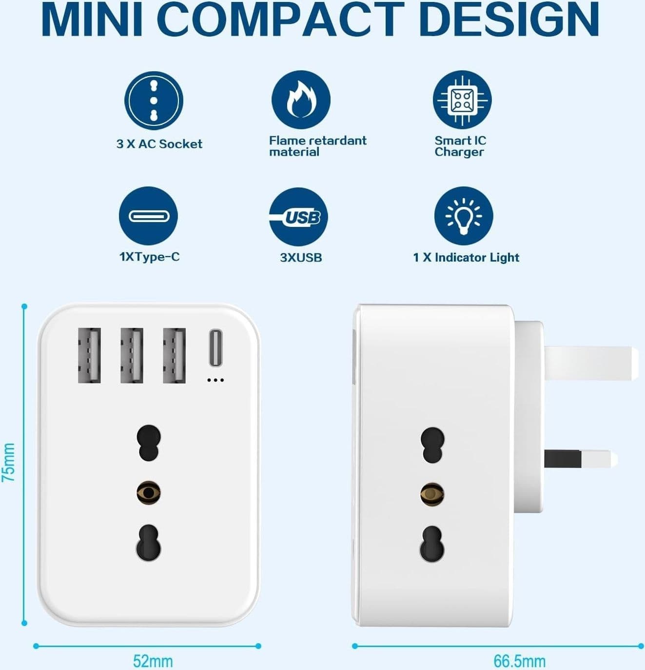 Adattatore Presa Inglese a Spina Italiana Adattatore con 3 Presa Schuko & 4 USB in Adattatori da viaggio CL Store - Battipaglia, commercioVirtuoso.it