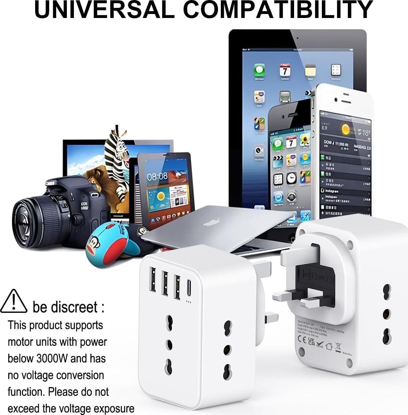 Adattatore Presa Inglese a Spina Italiana Adattatore con 3 Presa Schuko & 4 USB in Adattatori da viaggio CL Store - Battipaglia, commercioVirtuoso.it