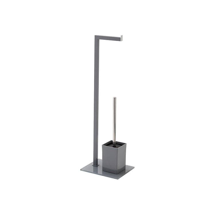 Piantana Portascopino Con Portarotolo Base In Vetro Temperato Grigia L18Xh70,5Xp22 Cm Feridras