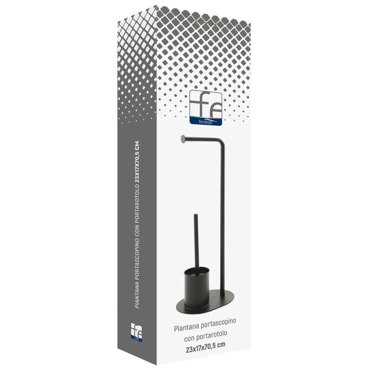 Piantana Portascopino Con Portarotolo Base Ovale In Acciaio Nero Opaco L23Xh70,5Xp17 Cm Feridras in Scopini e porta scopini BricoGo - Marano di Napoli, commercioVirtuoso.it