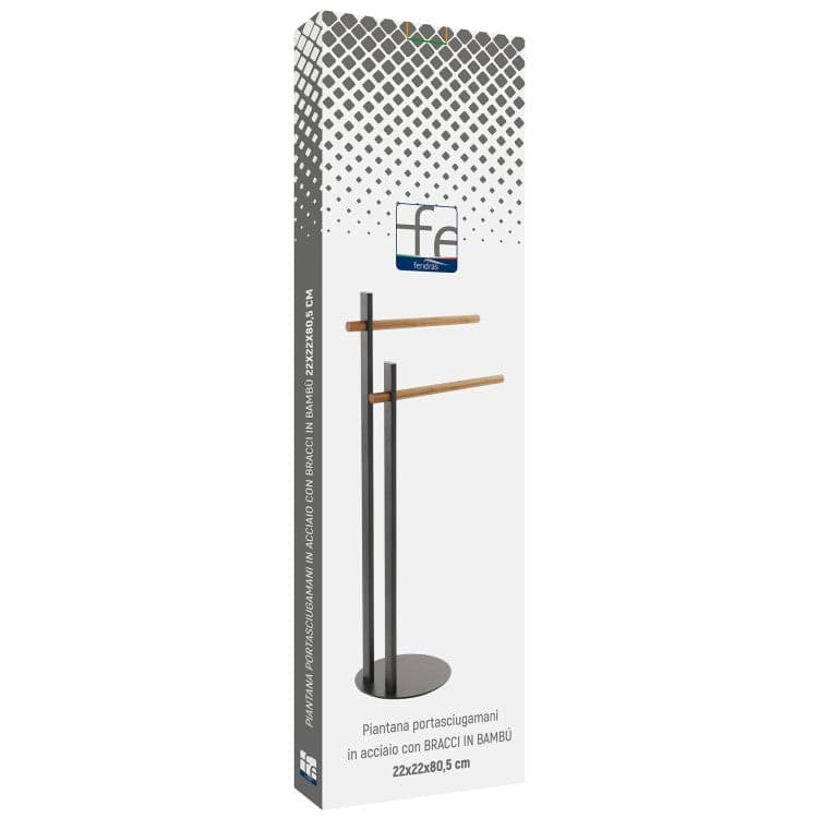 Piantana Portasciugamani Nera Con Bracci In Bamboo L22Xh80,5Xp22 Cm Feridras in Portasciugamani da terra BricoGo - Marano di Napoli, commercioVirtuoso.it