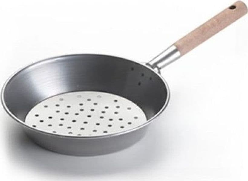 Padella Arrostitore Per Castagne Ø26 Cm In Lamiera Con Manico In Legno Caldarrostiera Conica in Padelle universali BricoGo - Marano di Napoli, commercioVirtuoso.it