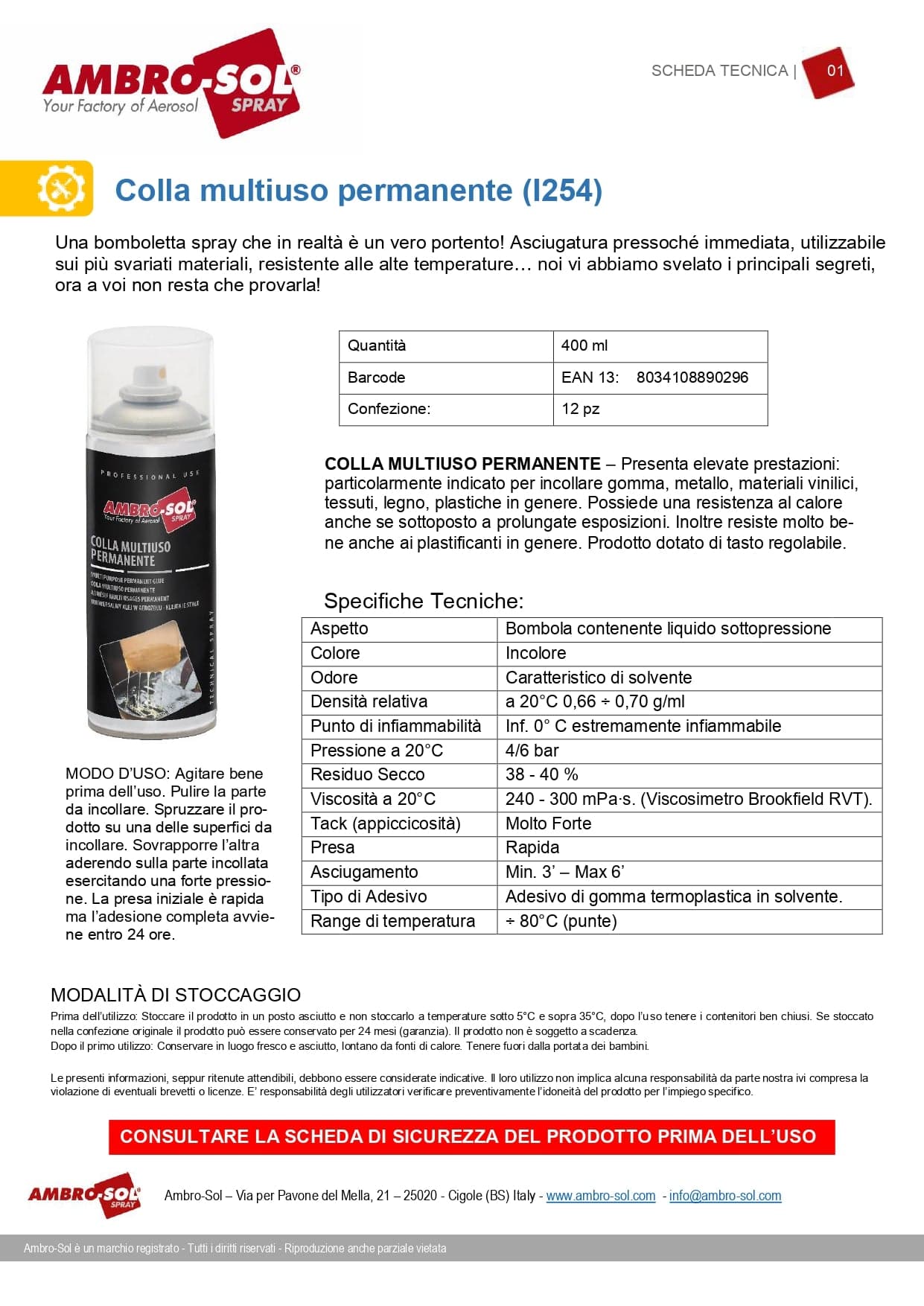 Colla Spray Multiuso 400 Ml Ad Alta Resistenza Per Metallo Legno Plastica Tessuti E Gomma Ambro-Sol in Spray adesivi BricoGo - Marano di Napoli, commercioVirtuoso.it