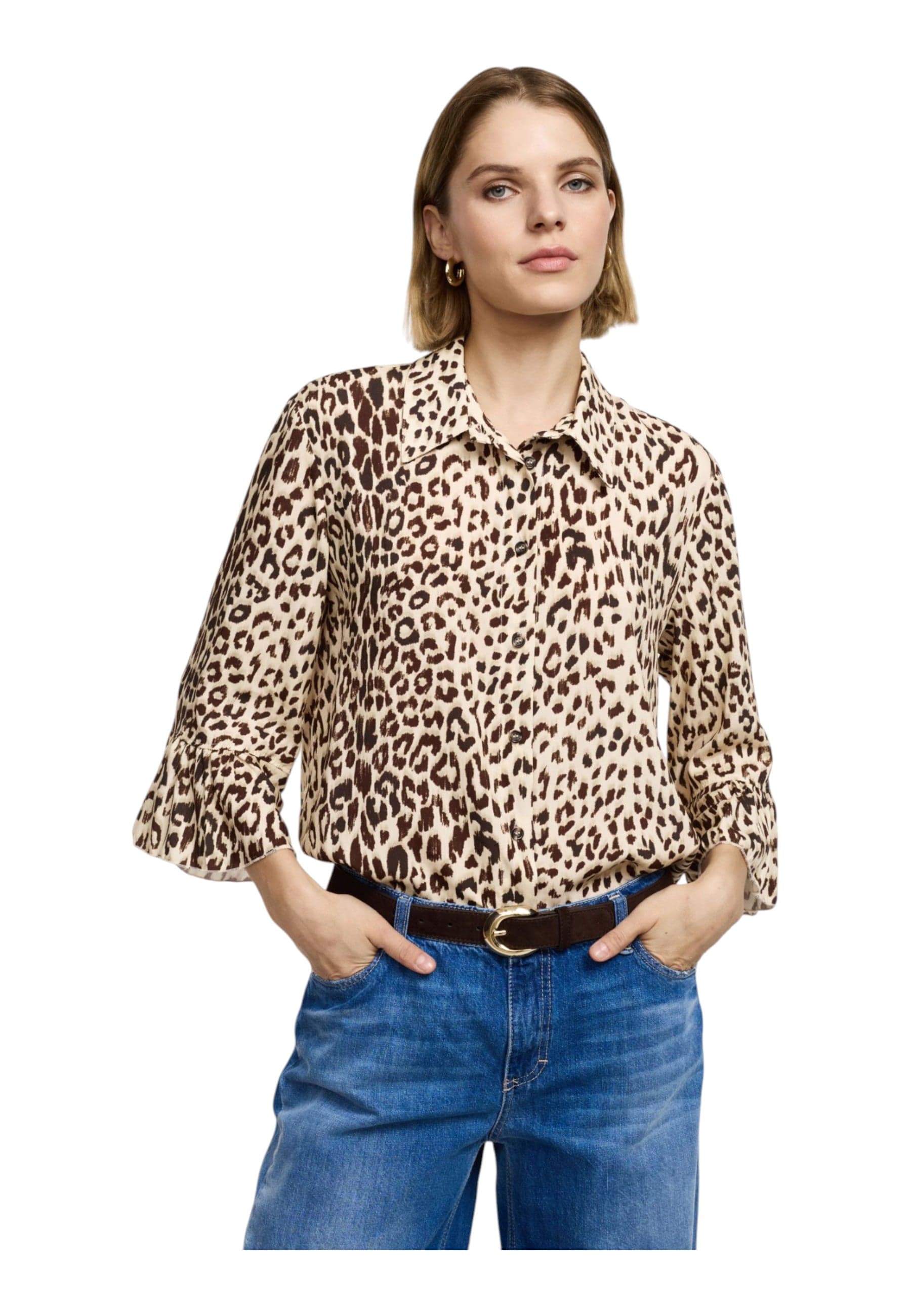 PLEASE Camicia maniche 3/4 stampa animalier con collo classico Donna Please da donna in Bluse e camicie Drestige - Casamassima, commercioVirtuoso.it