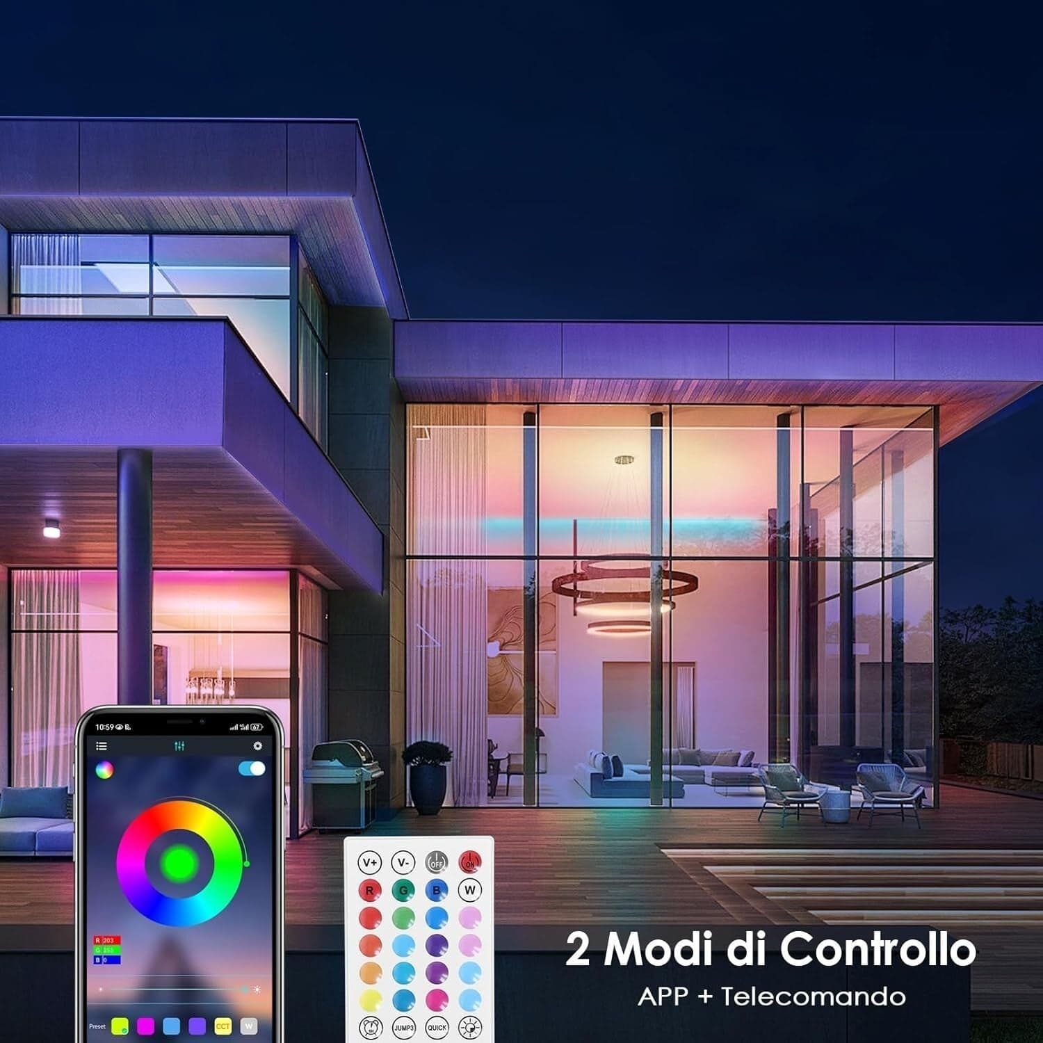 Striscia LED 10M HOVVIDA 30 LED/Metro, 1x10M, 24V RGB LED, 300 LED, APP e Telec in Nastri LED CL Store - Battipaglia, commercioVirtuoso.it
