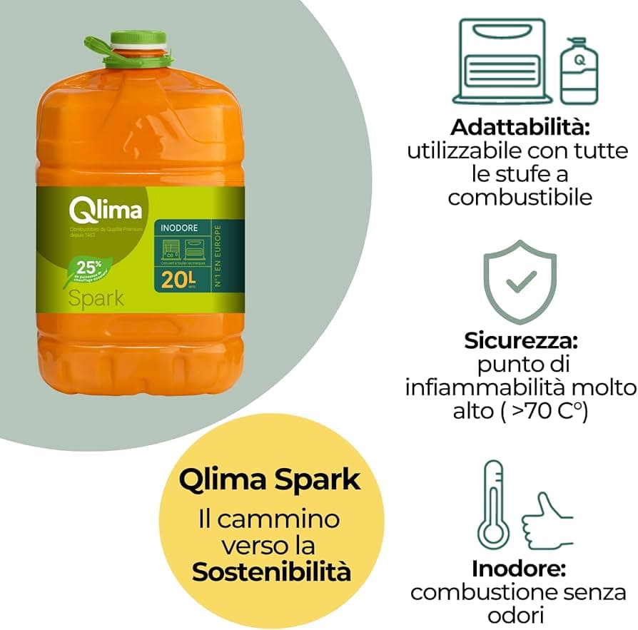 Combustibile Liquido Inodore Per Stufe Spark 20 Litri Ecologico A Basse Emissioni Qlima in Accessori e parti per riscaldamenti BricoGo - Marano di Napoli, commercioVirtuoso.it