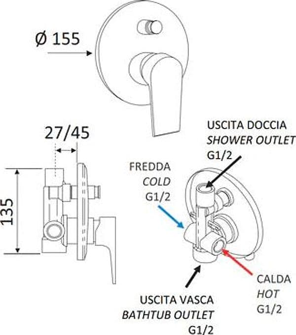 Monocomando Incasso Doccia Con Deviatore Linea Artic- Nero Opaco- Maria- Pezzi 1 in Rubinetti per doccia BricoGo - Marano di Napoli, commercioVirtuoso.it