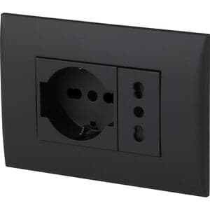 Placca C/Supp Presa Bipas+Presa Bipas Schuko Nero- 1,0 Pz