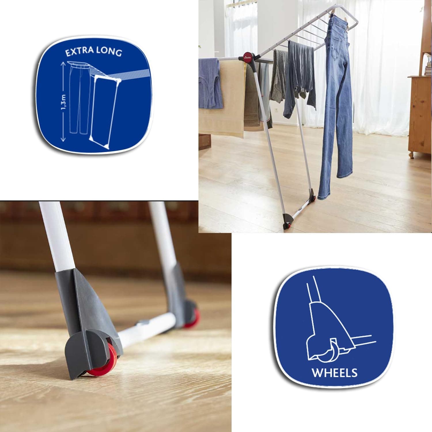 Stendino Infinity Flex Plus In Acciaio Verniciato Estensibile Fino A 2 Metri Con Ali Alte E Ruote Vileda in Stendini BricoGo - Marano di Napoli, commercioVirtuoso.it