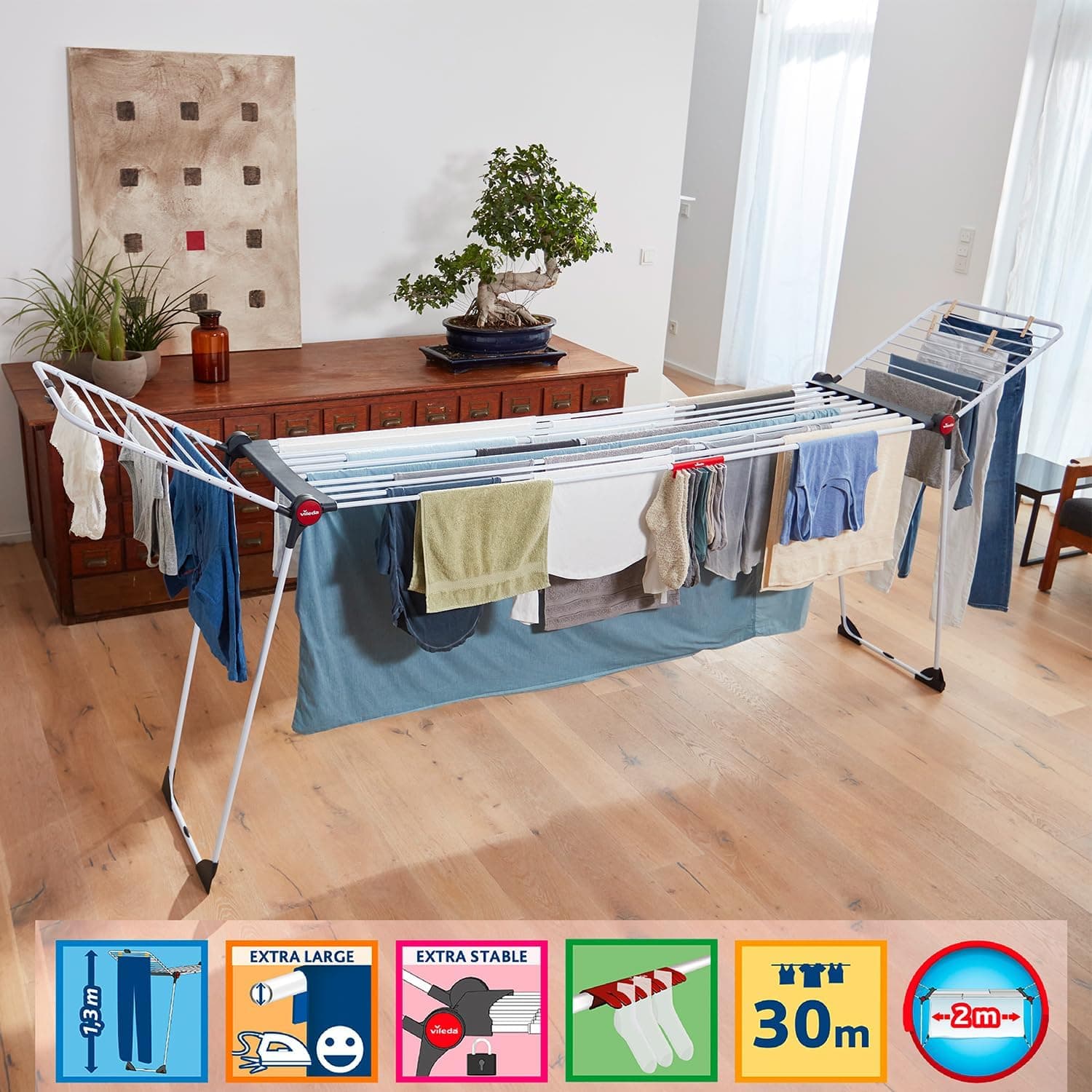 Stendino Infinity Flex Plus In Acciaio Verniciato Estensibile Fino A 2 Metri Con Ali Alte E Ruote Vileda in Stendini BricoGo - Marano di Napoli, commercioVirtuoso.it