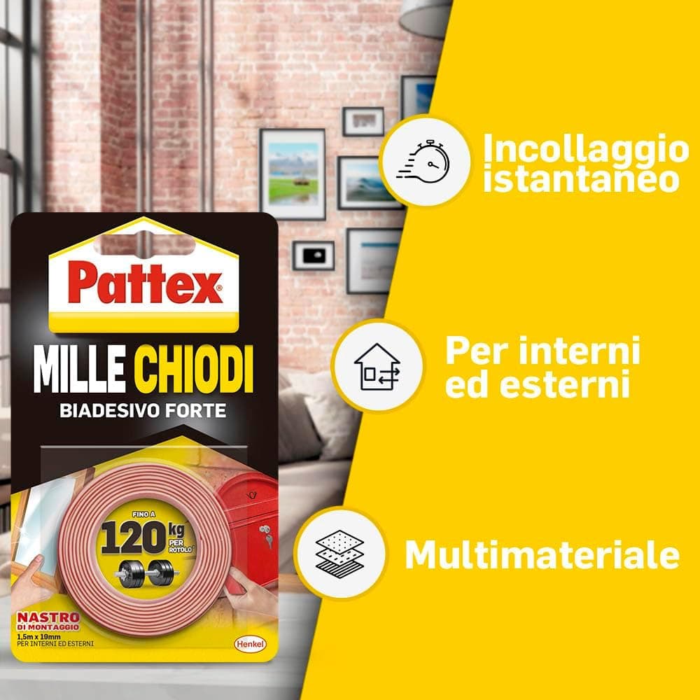 Nastro Biadesivo Extra Forte Millechiodi 19 Mm X 1,5 M Per Interni Ed Esterni Fino A 120 Kg Di Tenuta Pattex Henkel in Nastro di montaggio BricoGo - Marano di Napoli, commercioVirtuoso.it