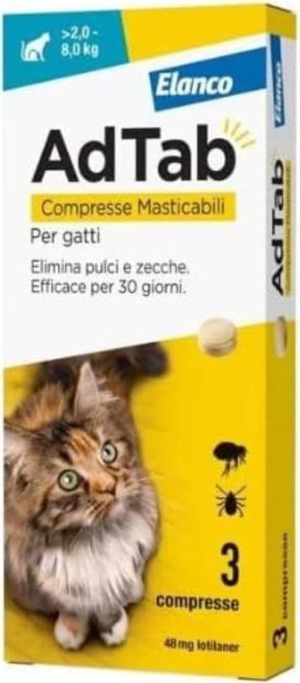 Compresse Antiparassitarie Masticabili Adtab per Gatti da 2 a 3 8 kg