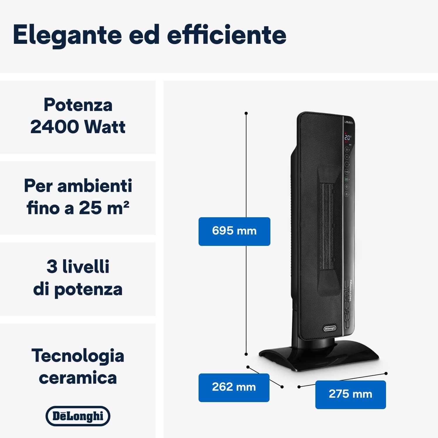 Termoventilatore Ceramico A Torre Tch 8993Er 2400W Display Led Telecomando Funzione Eco Plus Ambienti Fino A 70 M³ Delonghi in Stufe elettriche BricoGo - Marano di Napoli, commercioVirtuoso.it