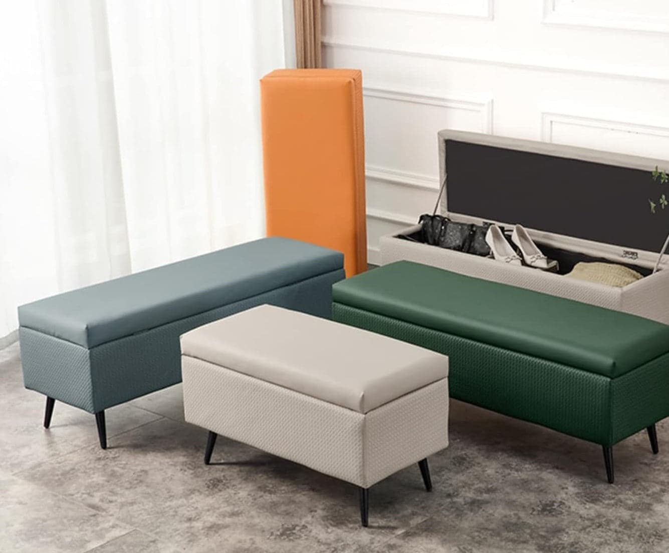 Cassapanca Pouf Contenitore Pelle Ecologica Divanetto Contenitore 80x40 H45cm Verde in Panche contenitore Danyx - Casoria, commercioVirtuoso.it