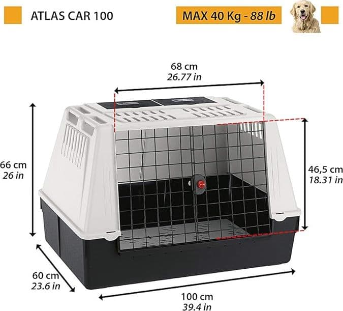Trasportino 'Atlas Car' 'Mod.100' - Cm 100 X 60 X H 66 (Portata Max 40 Kg) - Ferplast in Gabbiette per auto BricoGo - Marano di Napoli, commercioVirtuoso.it