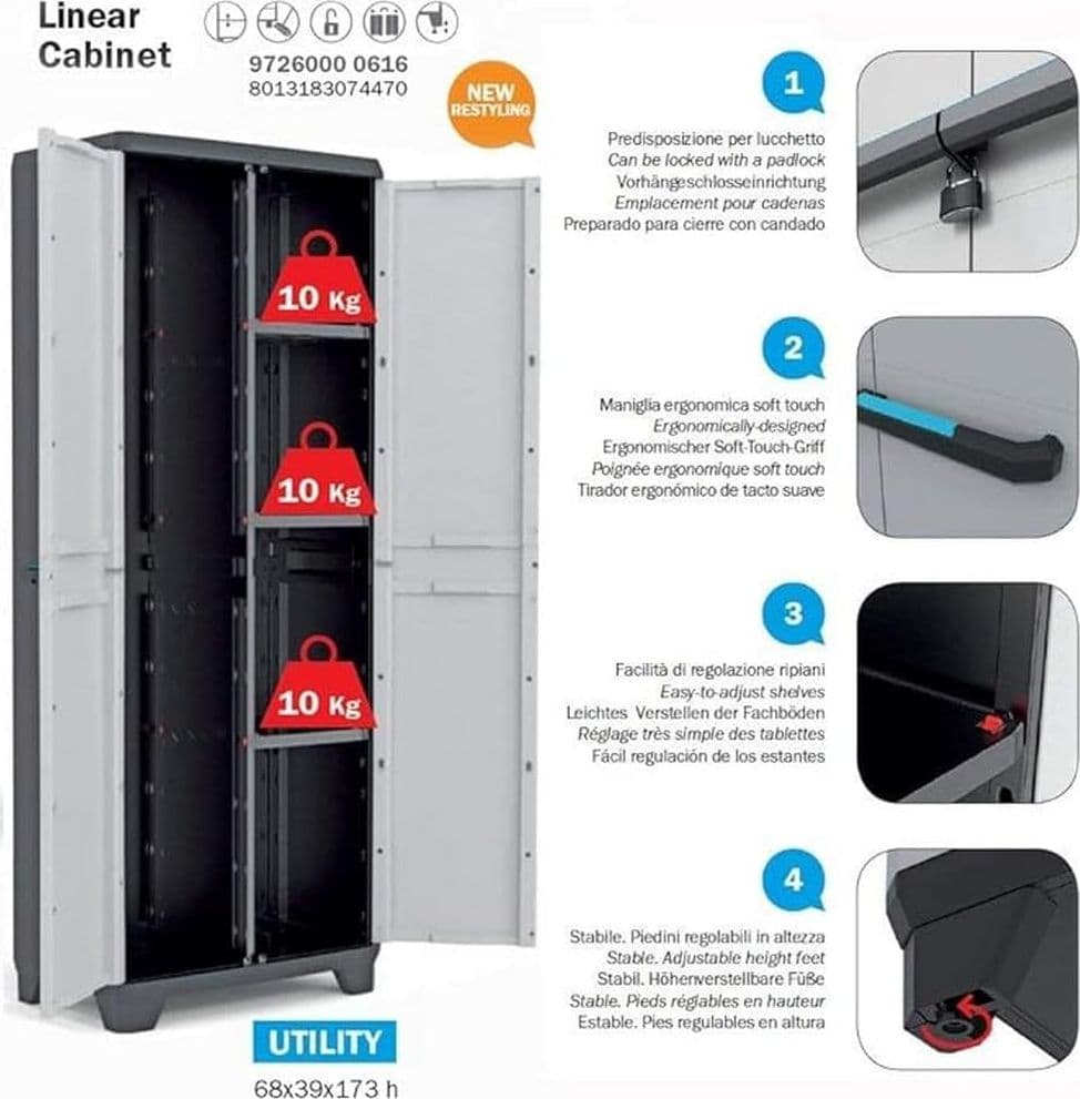 Armadio Portascope In Resina Per Esterno Con Vano Scope E Ripiani Regolabili Colore Grigio E Nero Linear Keter in Armadietti e credenze BricoGo - Marano di Napoli, commercioVirtuoso.it