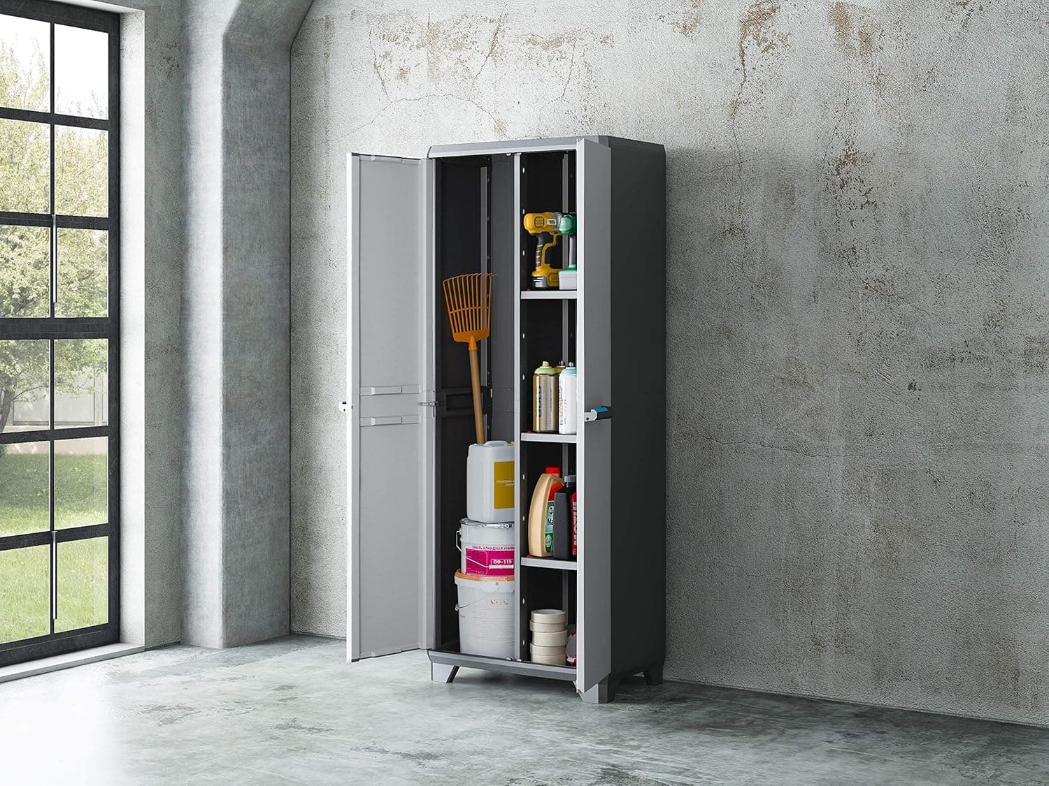 Armadio Portascope In Resina Per Esterno Con Vano Scope E Ripiani Regolabili Colore Grigio E Nero Linear Keter in Armadietti e credenze BricoGo - Marano di Napoli, commercioVirtuoso.it
