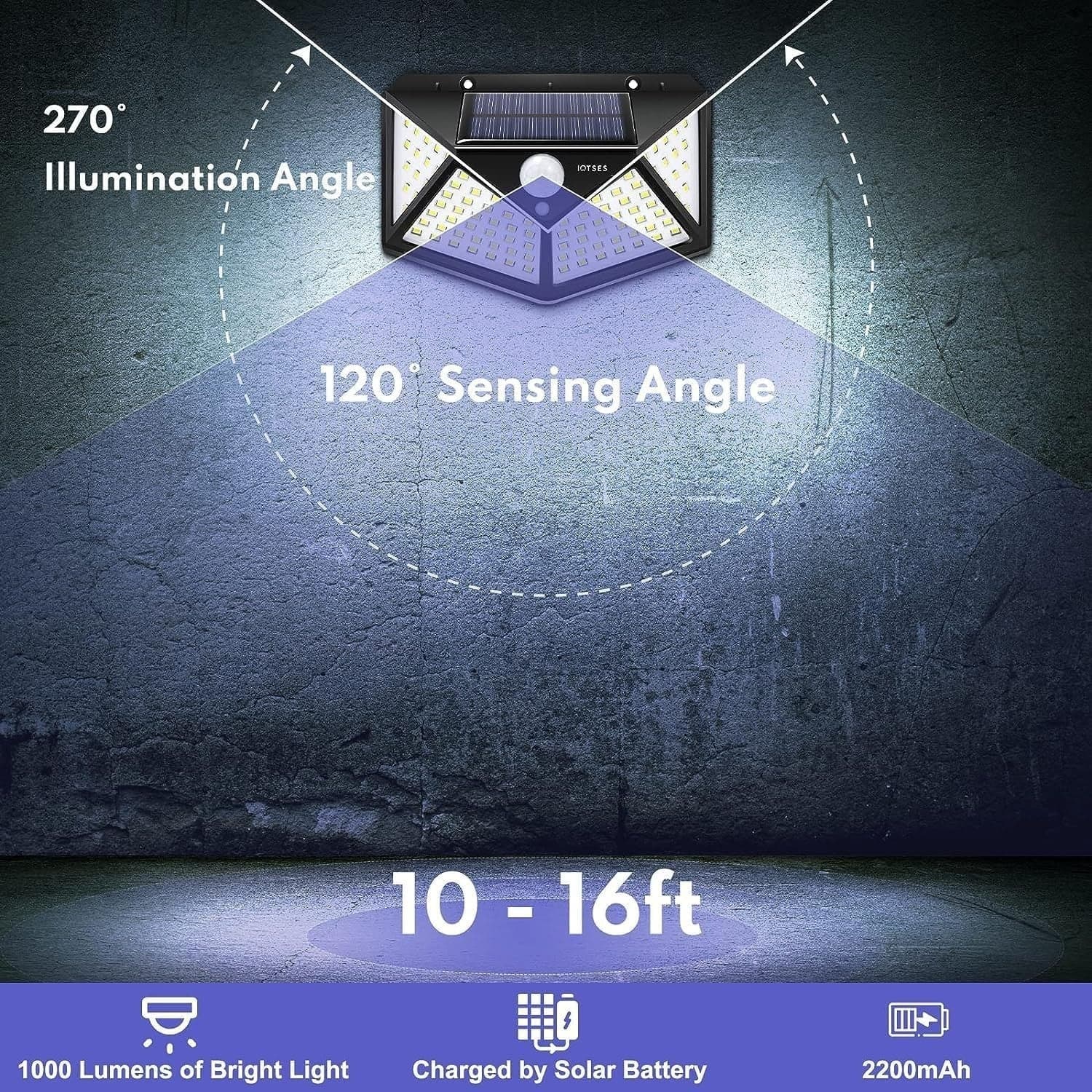 Luce solare per esterno, 100 LED con 3 modalità di illuminazione 2200 Lumen, luc in Lampade da parete CL Store - Battipaglia, commercioVirtuoso.it