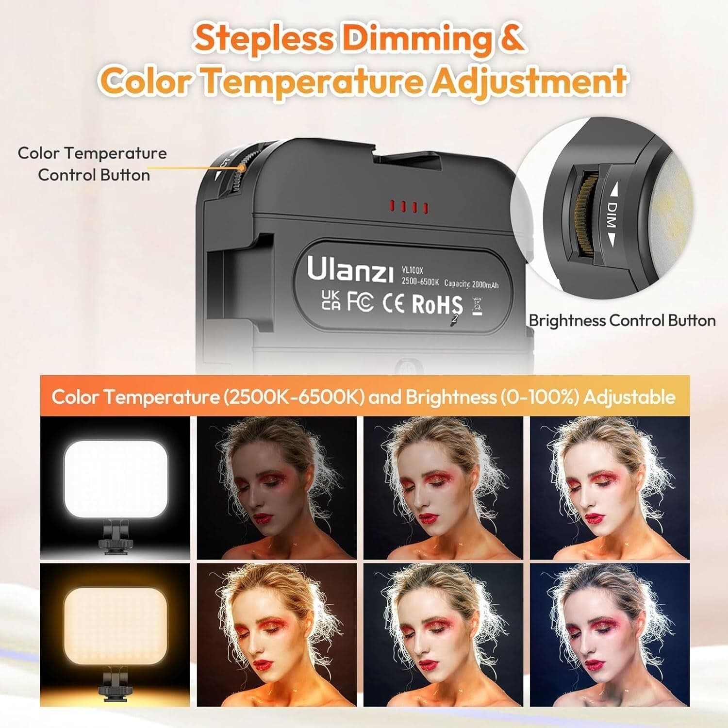 Luce selfie ULANZI VL100X con clip, luce video a LED con batteria da 2000 mAh in Torce video CL Store - Battipaglia, commercioVirtuoso.it