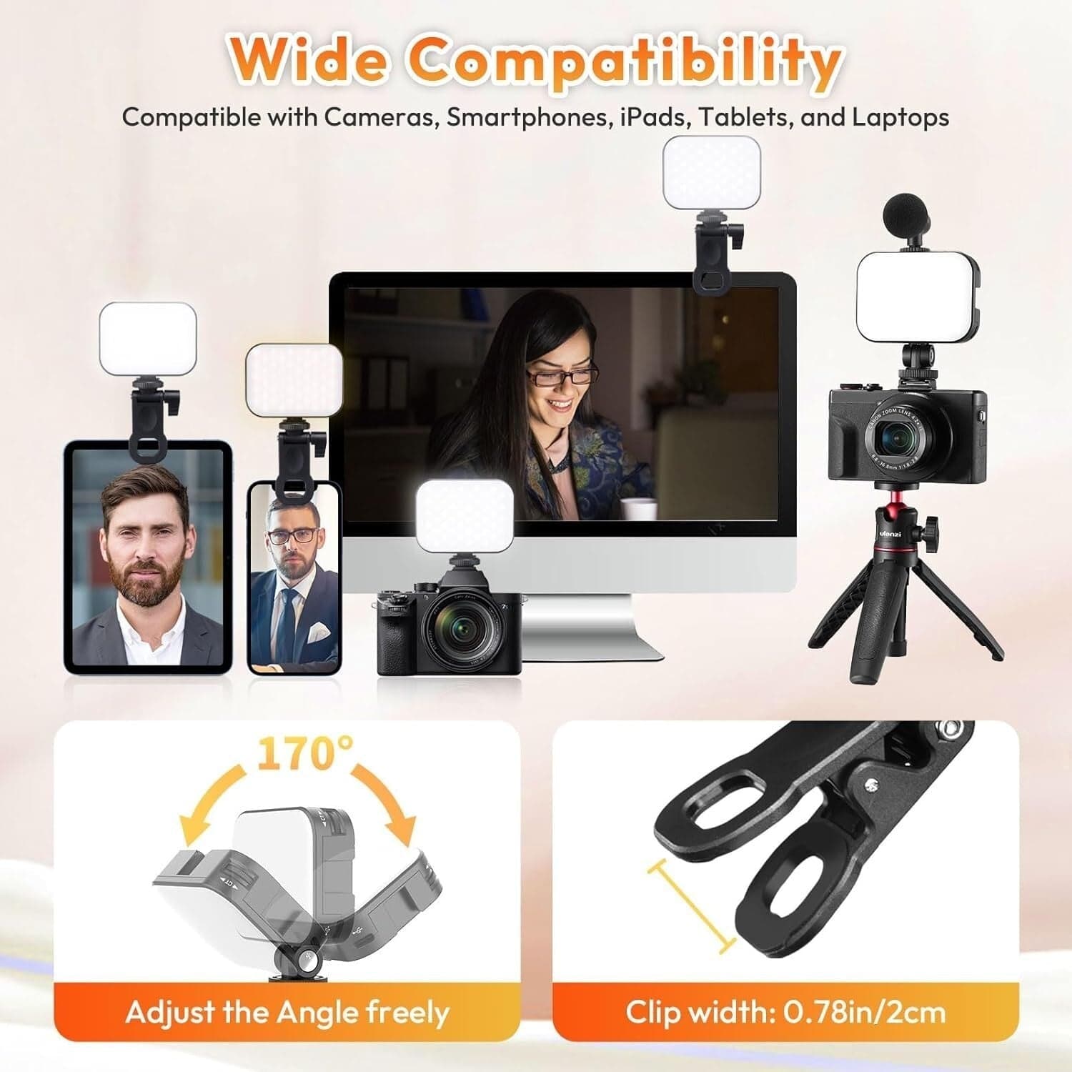 Luce selfie ULANZI VL100X con clip, luce video a LED con batteria da 2000 mAh in Torce video CL Store - Battipaglia, commercioVirtuoso.it