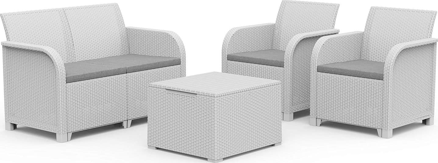 Set da Giardino Polipropilene Effetto Rattan Bianco 4 Pezzi