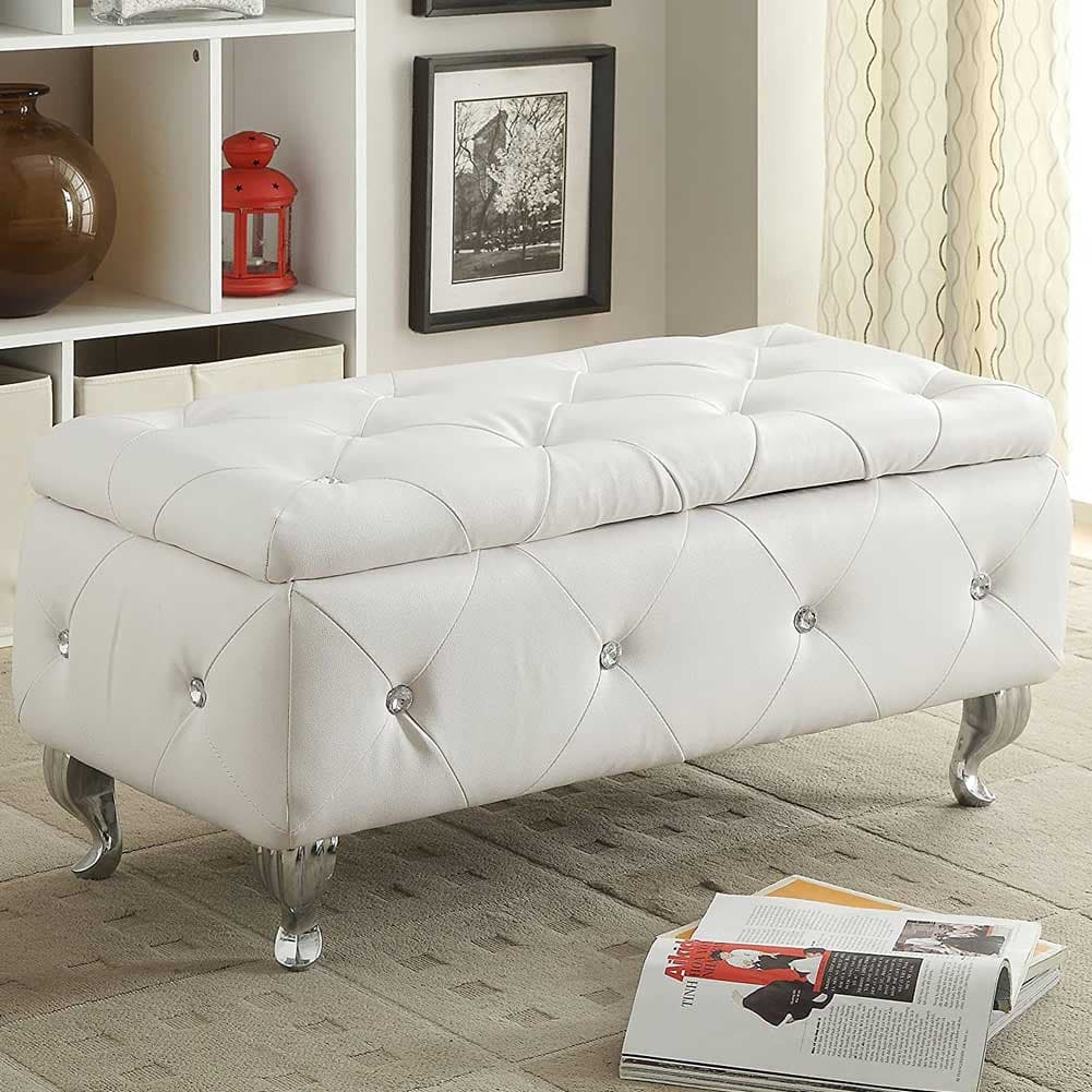 Cassapanca Pouf Contenitore Panca Moderna 96x46 H 43cm con Cristalli Bianco in Panche contenitore Danyx - Casoria, commercioVirtuoso.it