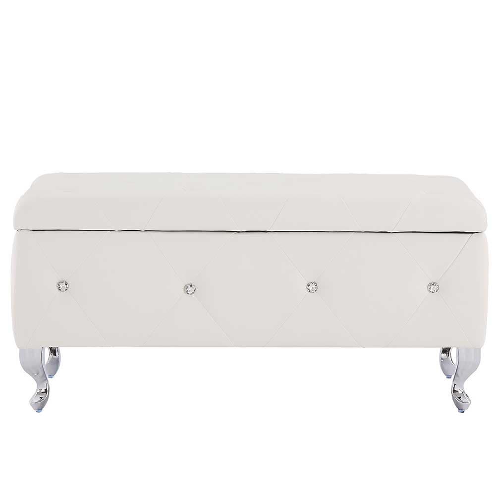 Cassapanca Pouf Contenitore Panca Moderna 96x46 H 43cm con Cristalli Bianco in Panche contenitore Danyx - Casoria, commercioVirtuoso.it