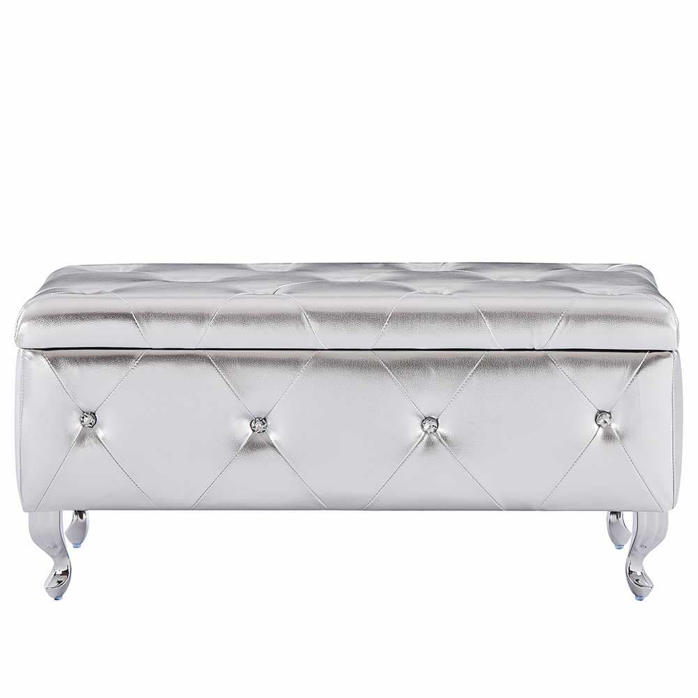 Cassapanca Pouf Contenitore Panca Moderna 96x46 H 43cm con Cristalli Argento in Panche contenitore Danyx - Casoria, commercioVirtuoso.it