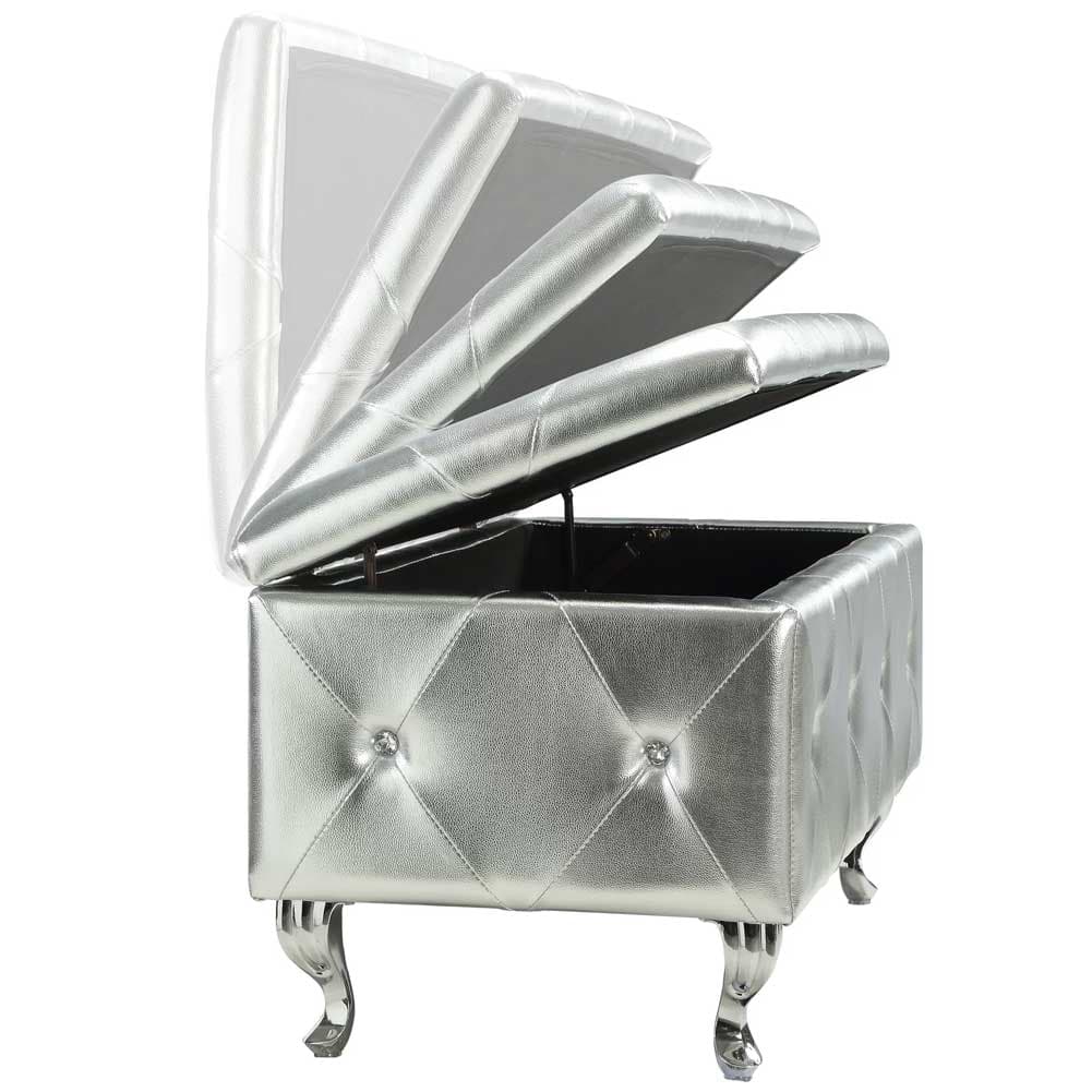 Cassapanca Pouf Contenitore Panca Moderna 96x46 H 43cm con Cristalli Argento in Panche contenitore Danyx - Casoria, commercioVirtuoso.it