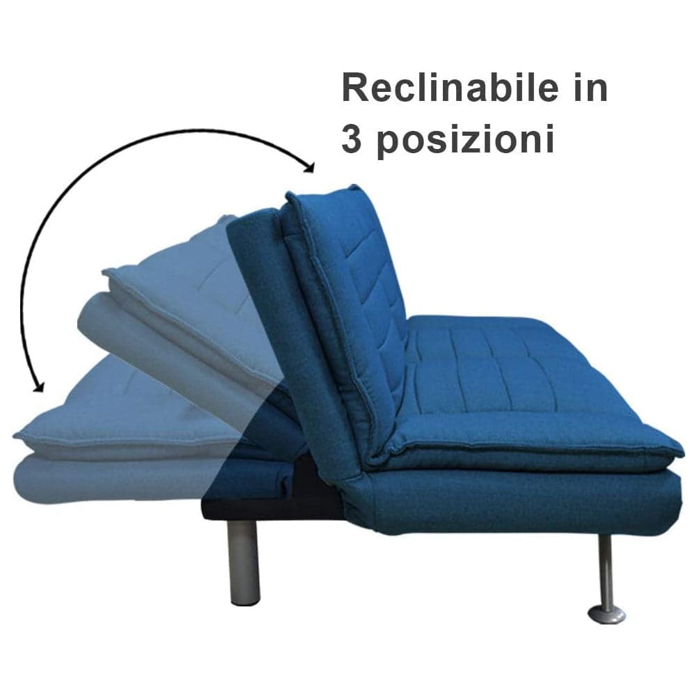 Divano 3posti Letto Reclinabile Clic Clac Tessuto Imbottito 2 Cuscini 183cm Blu in Divani Danyx - Casoria, commercioVirtuoso.it