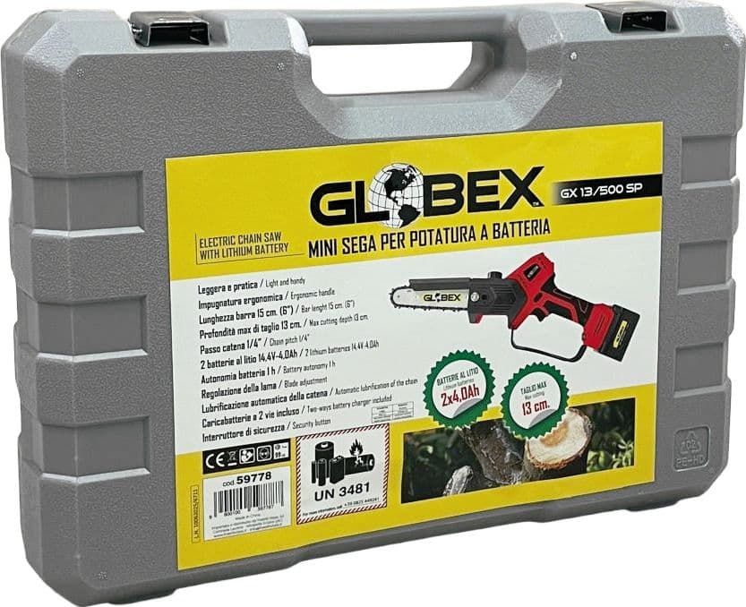 Globex Mini Sega Per Potatura Gx 13/500 Sp Con 2 Batterie A Litio 16.8V-4,0Ah Taglio Max Cm. 13 in Motoseghe BricoGo - Marano di Napoli, commercioVirtuoso.it