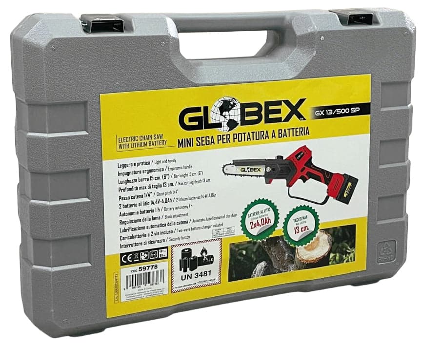 Globex Mini Sega Per Potatura Gx 13/500 Sp Con 2 Batterie A Litio 16.8V-4,0Ah Taglio Max Cm. 13 in Motoseghe BricoGo - Marano di Napoli, commercioVirtuoso.it