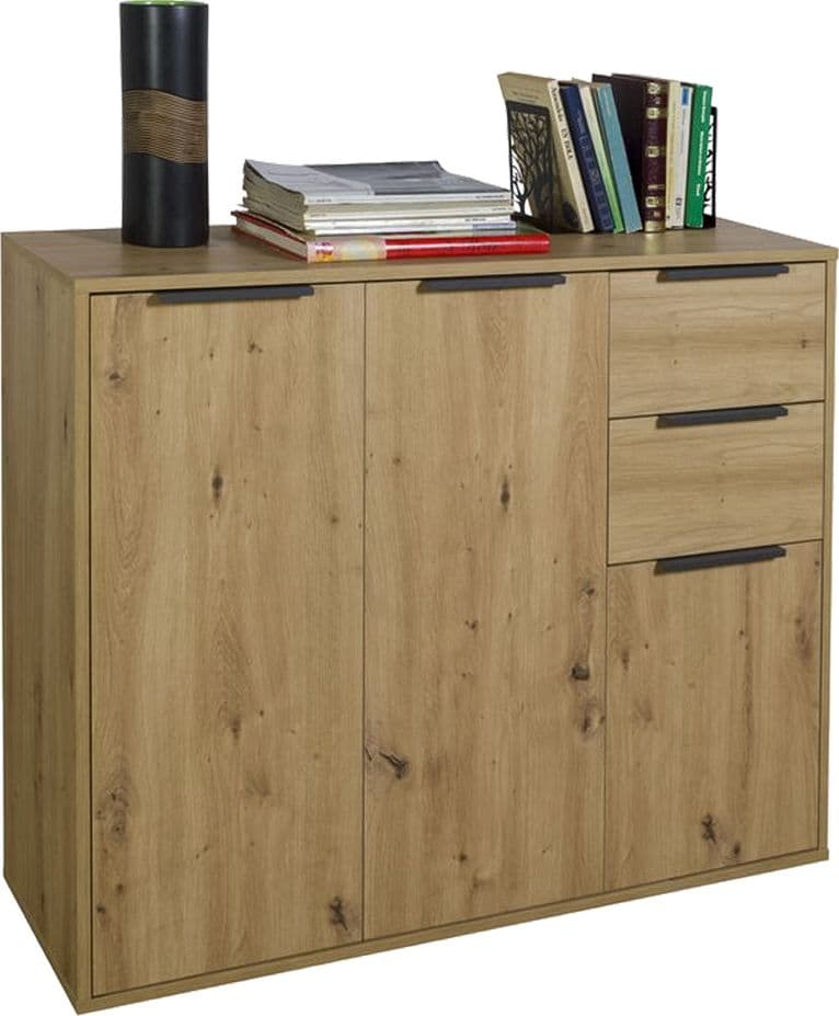 Mobile Multiuso Tre Ante + Due Cassetti Linea Rovere 106 x 35,4 x 86,9 cm