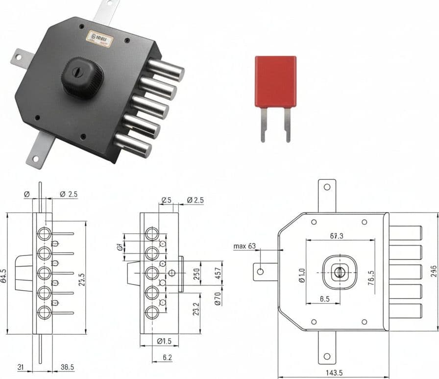 Serratura Quintuplice da Applicare Senza Scrocco a Pompa JM435 63 mm Dx