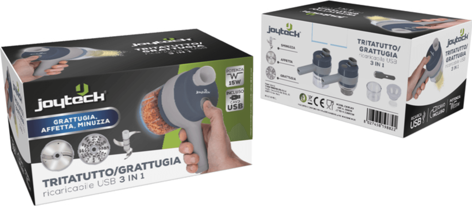 Tritatutto Grattugia Ricaricabile 3 In 1 15 W - Contenitore Ml 250 - Joyteck in Mini Robot da cucina BricoGo - Marano di Napoli, commercioVirtuoso.it