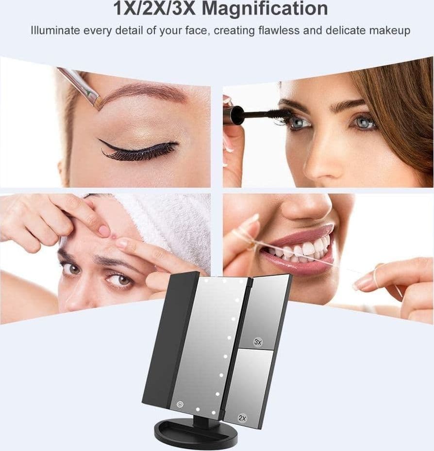 Specchio per Trucco con Luce Specchio Cosmetico Triplo con ingrandimento 2X/3X in Specchi da tavolo CL Store - Battipaglia, commercioVirtuoso.it