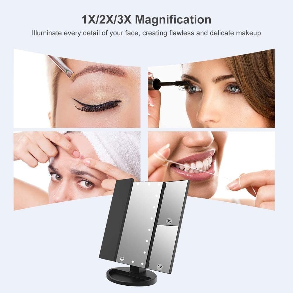 Specchio per Trucco con Luce Specchio Cosmetico Triplo con ingrandimento 2X/3X in Specchi da tavolo CL Store - Battipaglia, commercioVirtuoso.it