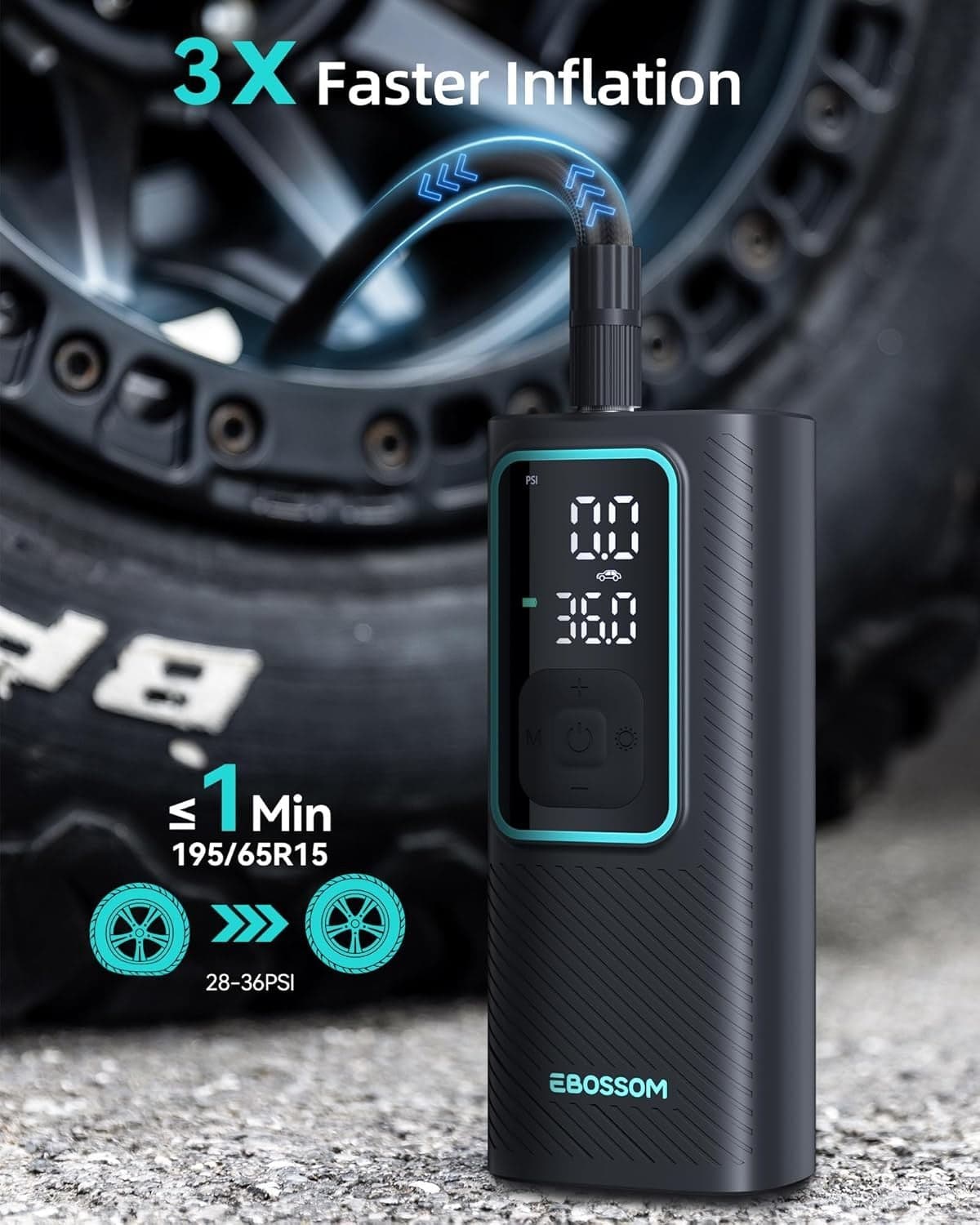 Compressore d'aria portatile per gonfiaggio pneumatici Batteria 6000mAh e 12V DC in Compressori portatili CL Store - Battipaglia, commercioVirtuoso.it