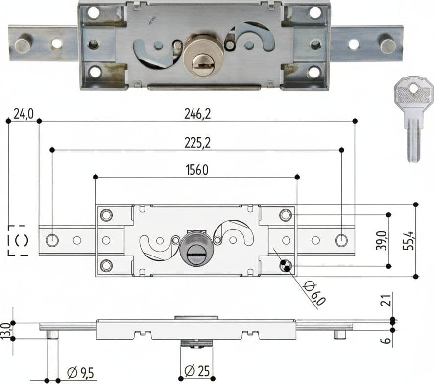 Serratura per Serranda Centrale Cilindro Tondo S211 (S211.0020) Prefer