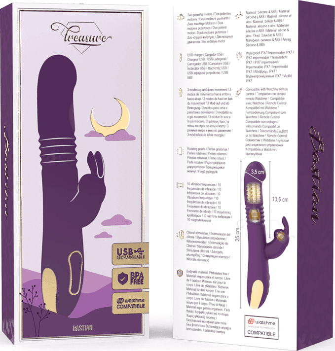 TREASURE - BASTIAN RABBIT UP & DOWN, ROTATORE E VIBRATORE COMPATIBILE CON LA TECNOLOGIA WIRELESS WATCHME in prodotto Desideria Shop - Latina, commercioVirtuoso.it