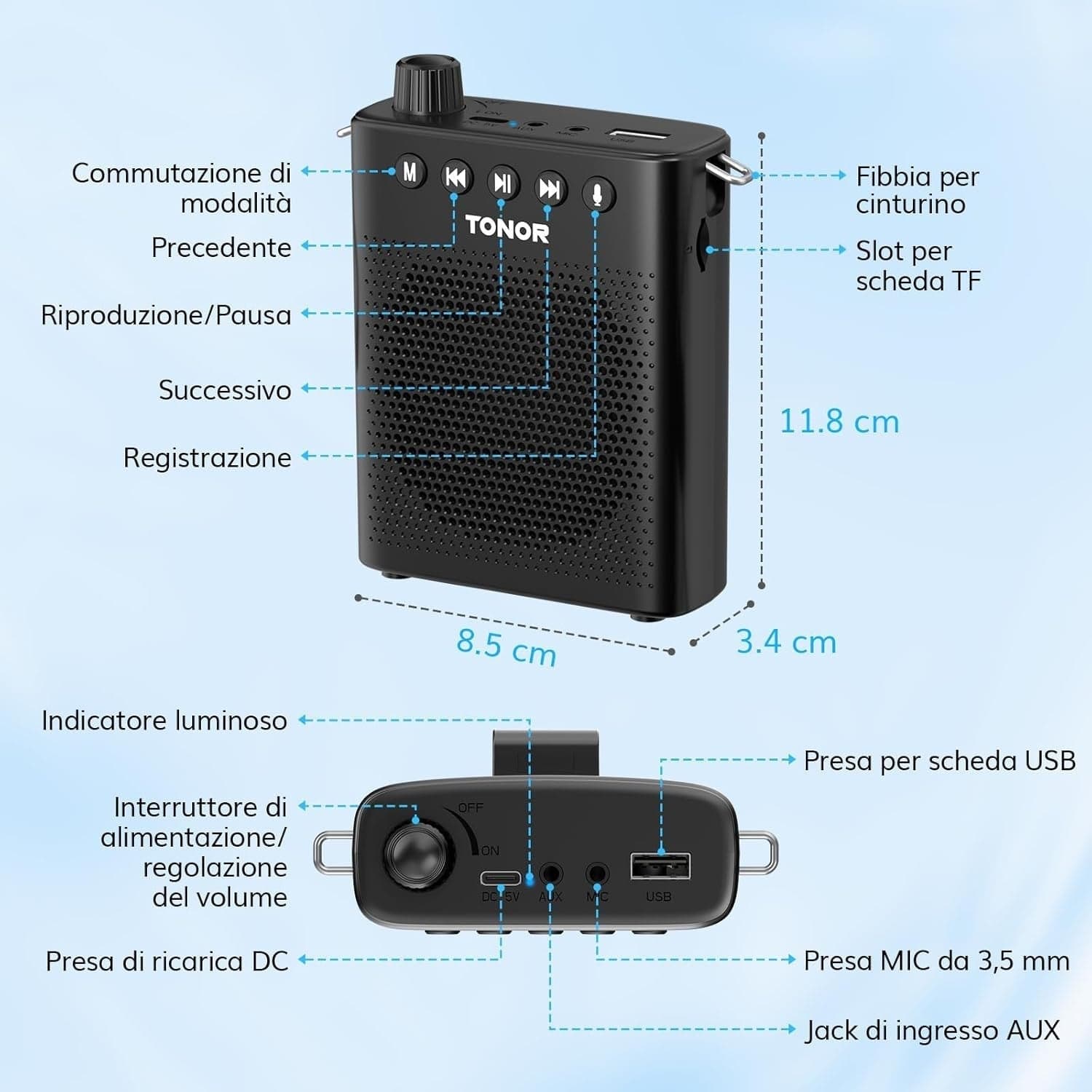 Amplificatore vocale portatile per insegnanti altoparlante TONOR in Sistemi PA CL Store - Battipaglia, commercioVirtuoso.it