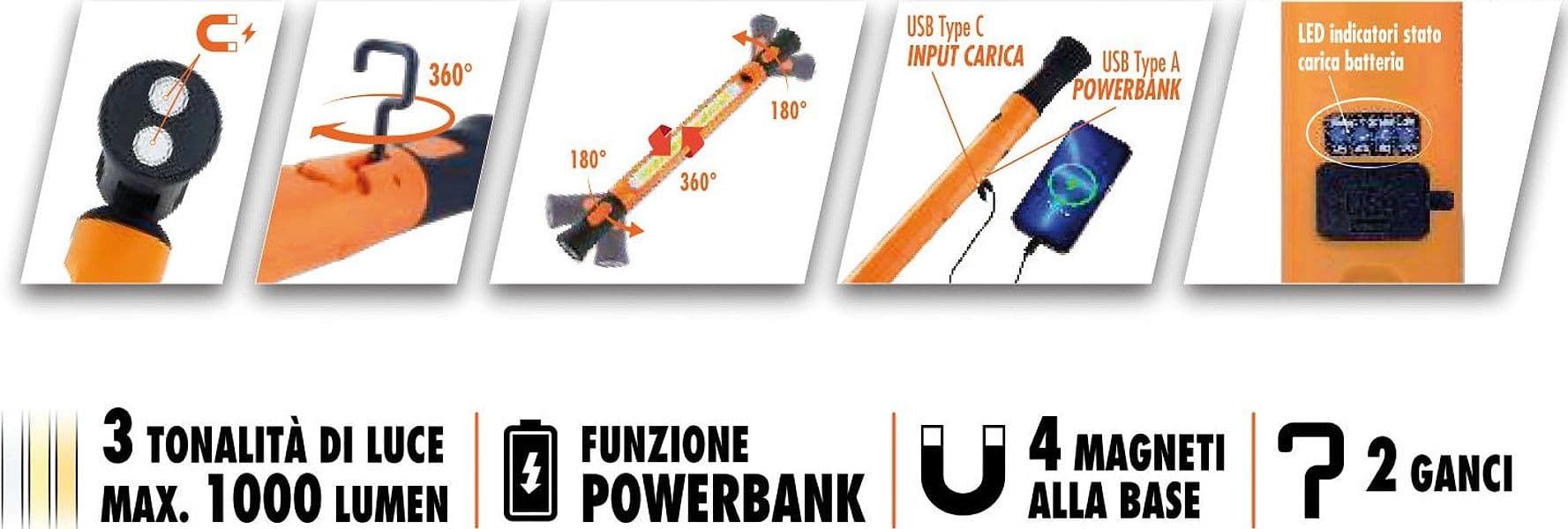 Luxen Torcia Da Lavoro Ricaricabile Con Magnete E Powerbank,16 W, 1000 Lumen, 3 Modalitãe Di Luce in Torce elettriche portatili (standard) BricoGo - Marano di Napoli, commercioVirtuoso.it