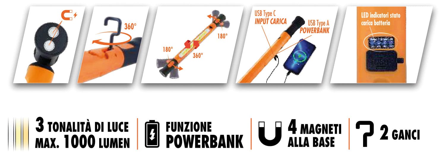 Luxen Torcia Da Lavoro Ricaricabile Con Magnete E Powerbank,16 W, 1000 Lumen, 3 Modalitãe Di Luce in Torce elettriche portatili (standard) BricoGo - Marano di Napoli, commercioVirtuoso.it